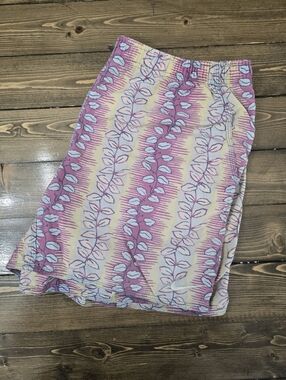 Vintage Nike Pink and Cream Leaf-Print Swim Waistband Shorts Size Med